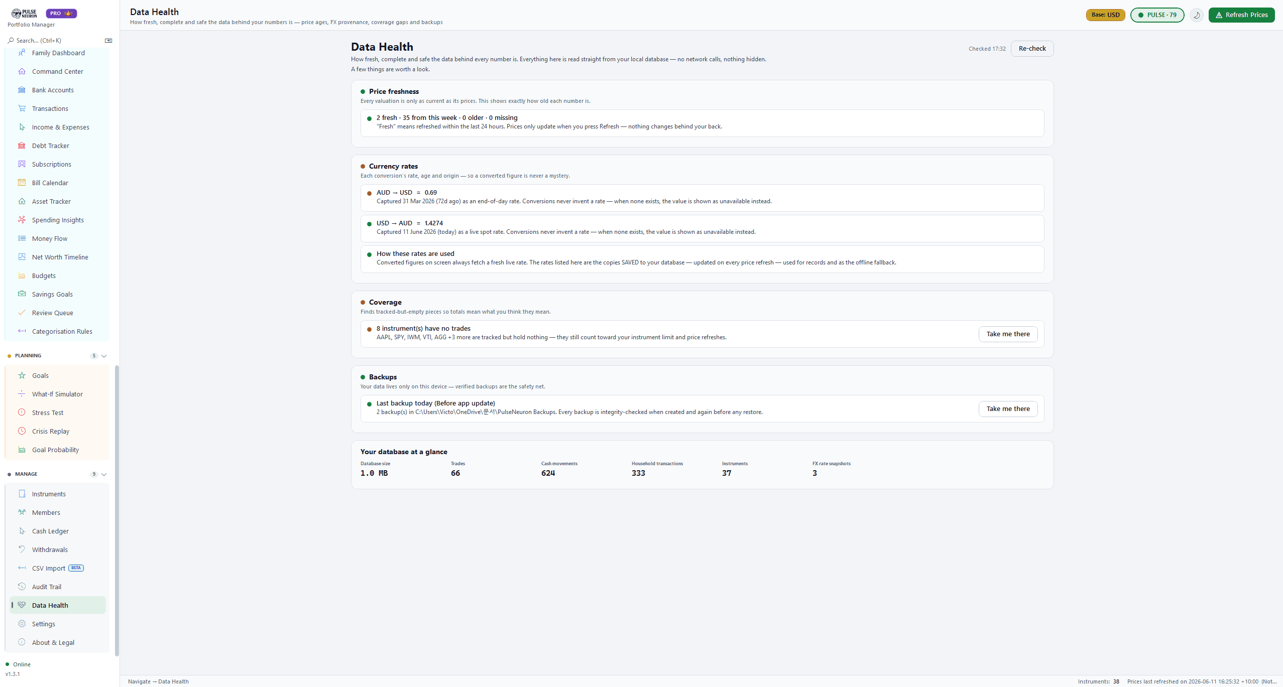Data Health page