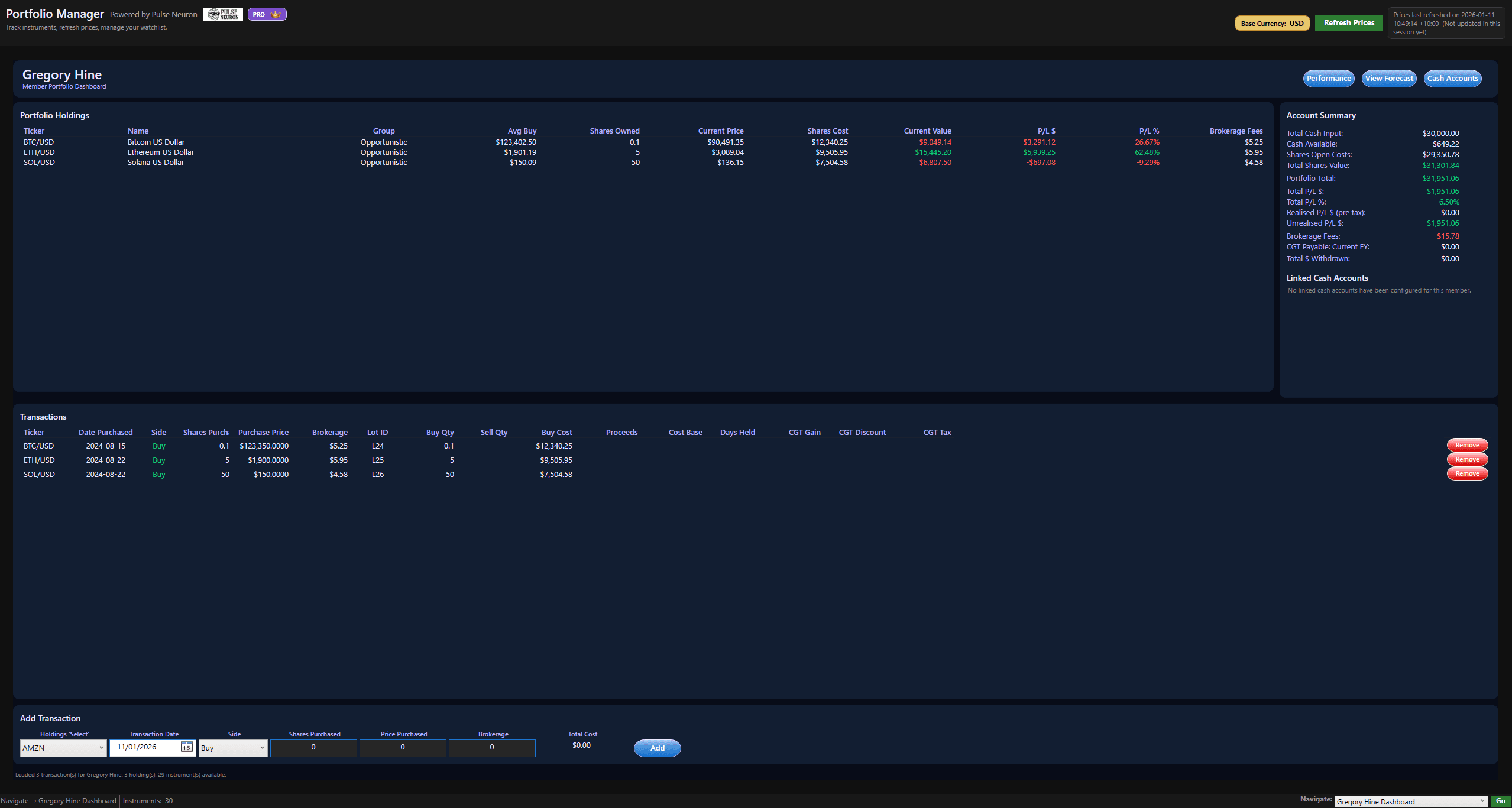 Alternate Member dashboard