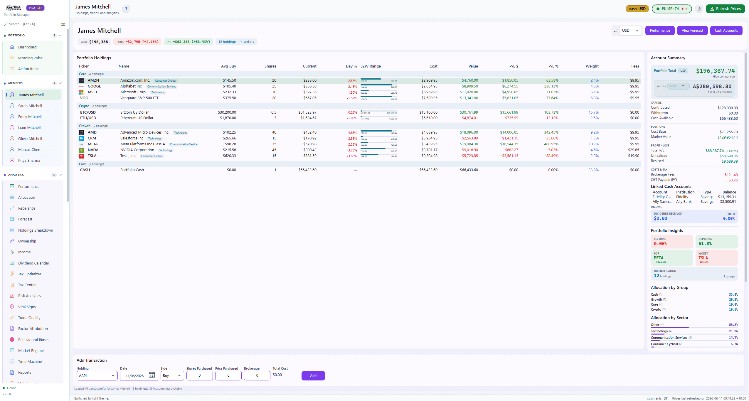 Member Dashboard — light theme