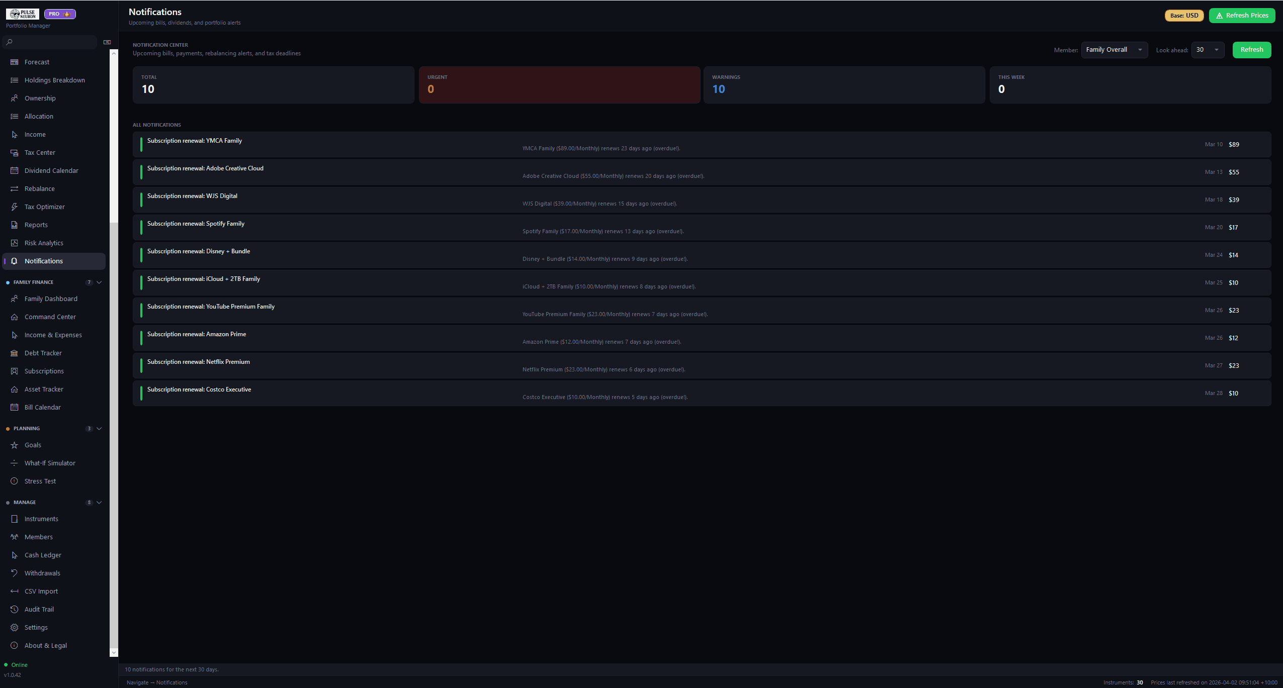 Notification center screen