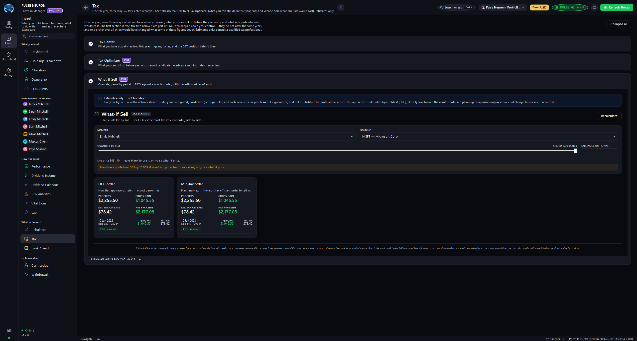 What-If Sell planning screen