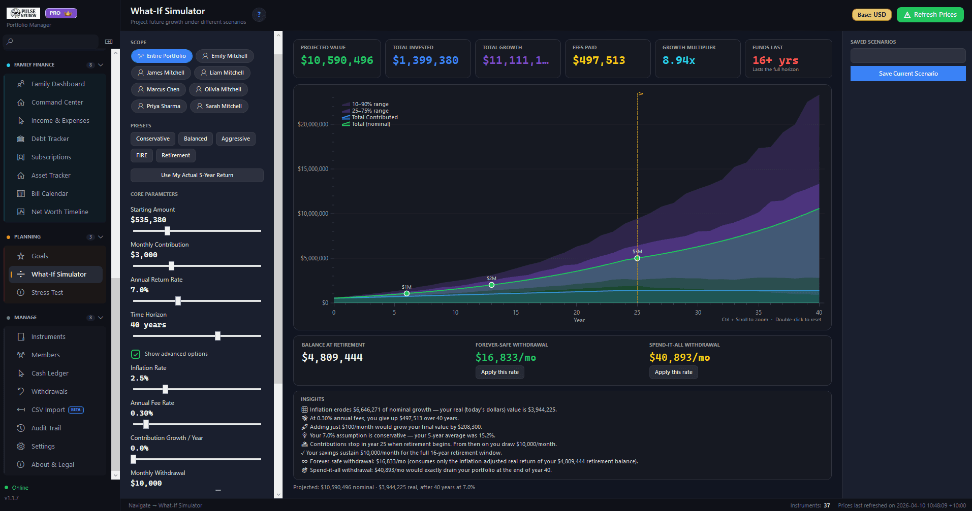 What-if simulator screen
